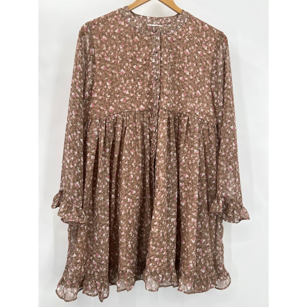 Womens S Floral Tunic Ruffled Blouse Cottagecore Fairycore Boho Feminine Peasant